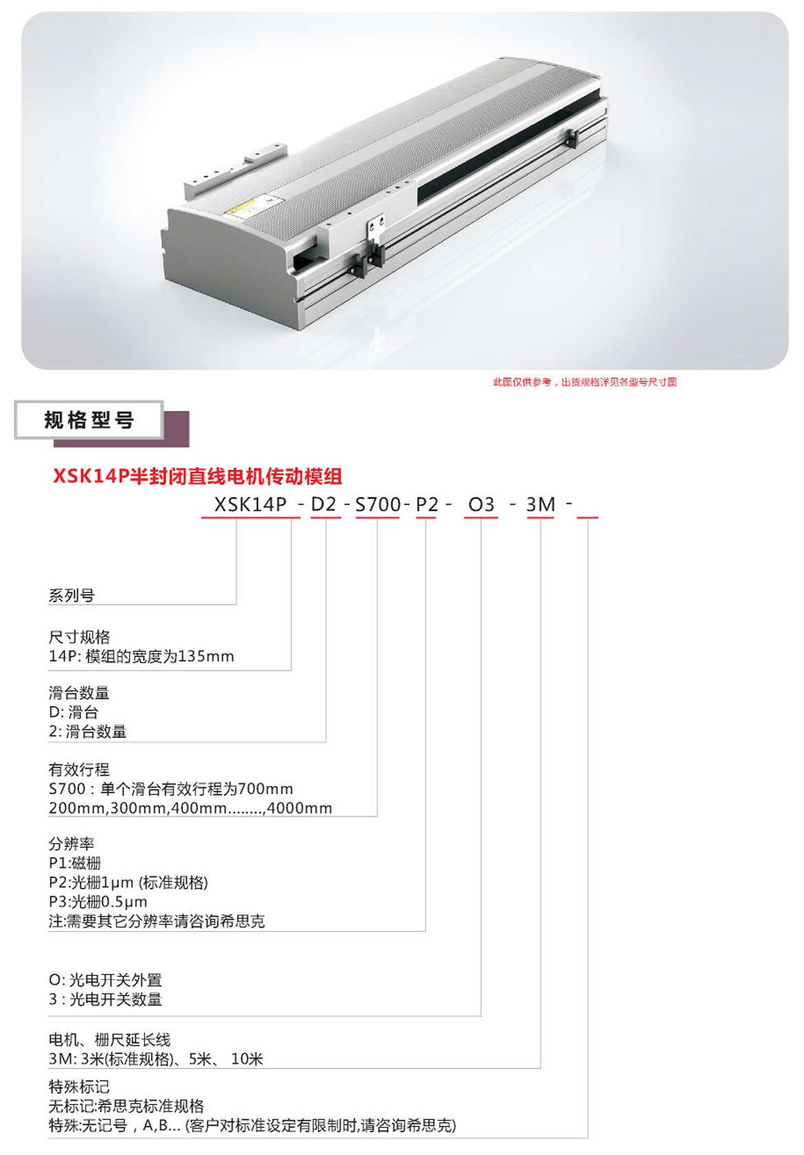 XSK半封閉直線電機模組選型表